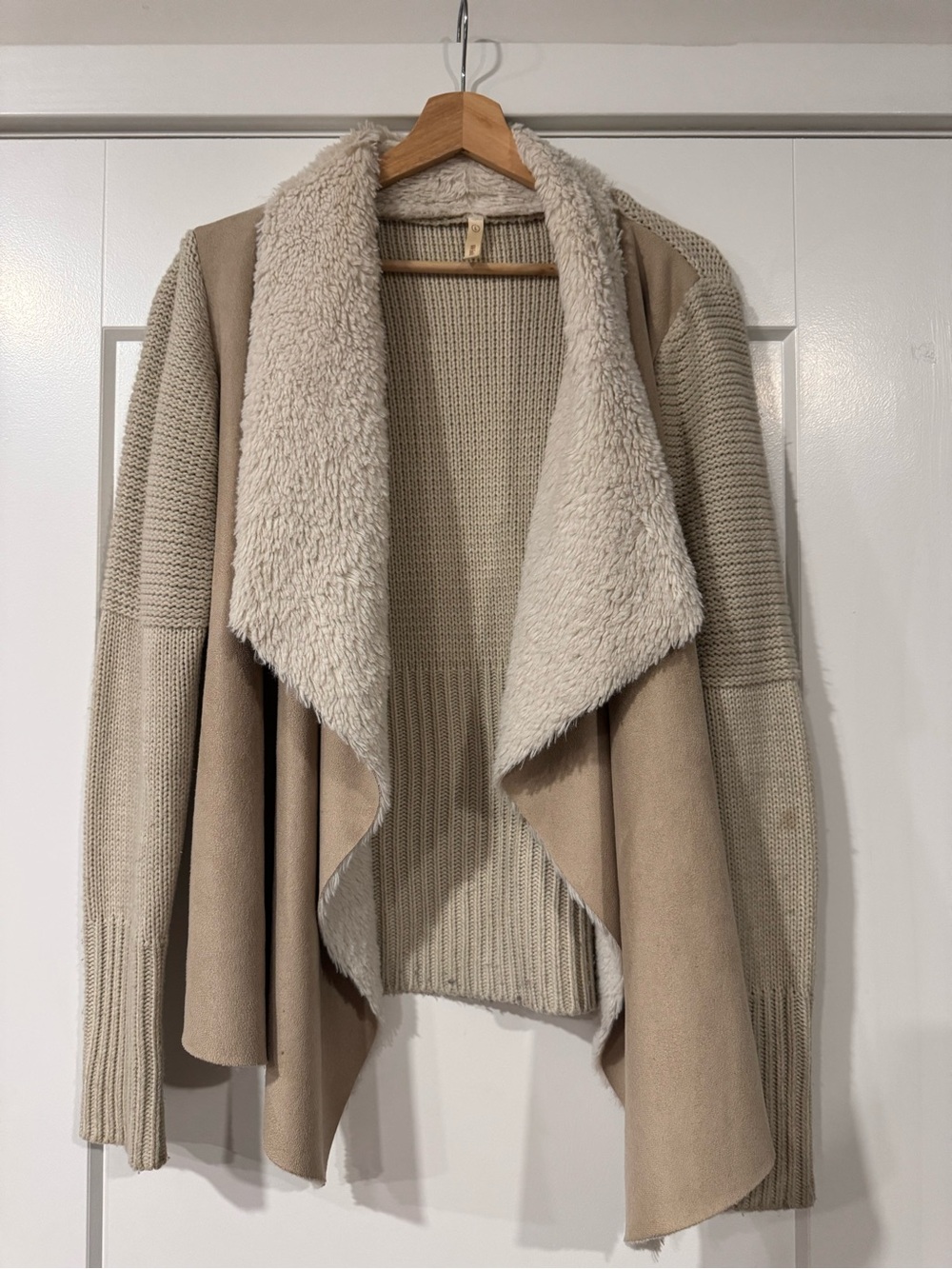 Wishlist Faux-Shearling Open-Front Cardigan - Beige Cream